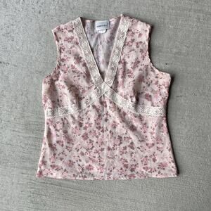 90s vintage pink floral cotton cottagecore boho dainty tank top rose print